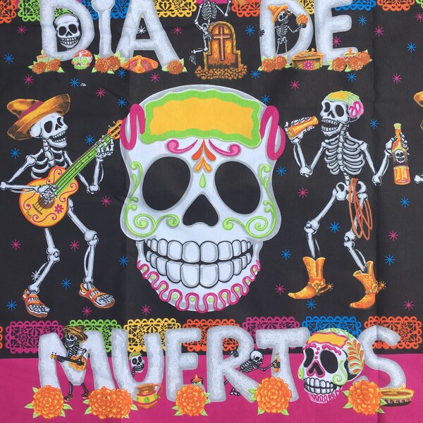 Mexican Fabric (Day of the Dead Fabric día de los Muertos Holiday Fabric By the Yard Skulls Home Decor Cotton Sugar Skulls)