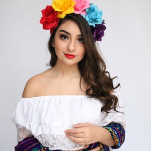 Colorful Flower Crown Cinco de Mayo Costume Child Mexican Headpiece Girls Flower Birthday Party Frida Kahlo Sugar Skull Toddler Spanish image 2