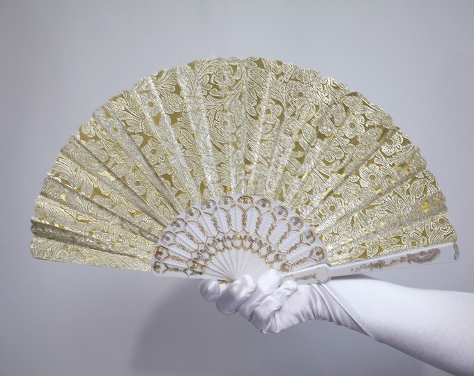 Metallic Golden Hand Held Fan Wedding Fan Bride Bridal Spanish Etsy