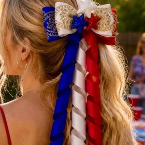 4th Of July Mariachi Bow USA Colors Hair-Clip Hair Fascinator Hair Piece Bride Moños-Clips Patriotic Hair Accessories Tri color USA Flag Cli