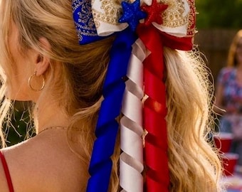4th Of July Mariachi Bow USA Colors Hair-Clip Hair Fascinator Hair Piece Bride Moños-Clips Patriotic Hair Accessories Tri color USA Flag Cli