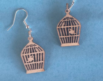 Song Bird Earrings Bird Cages Bird Watchers Aviary Wood Cage Cage Earrings Miniature Birds