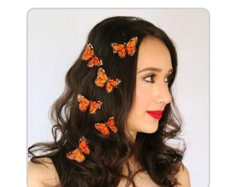 Butterfly Feather -Clips set of 6 small Hair-Clip Monarch Butterfly Hair Fascinator Wedding Hair Piece Bride -Fairy clips