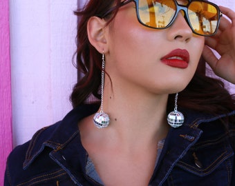 Disco Ball Earrings (Disco Ball Headpiece Music Festival Headband 80’s Costume Disco Fever 1980’s 80’s Studio 54 1970’s 70’s Discotheque)
