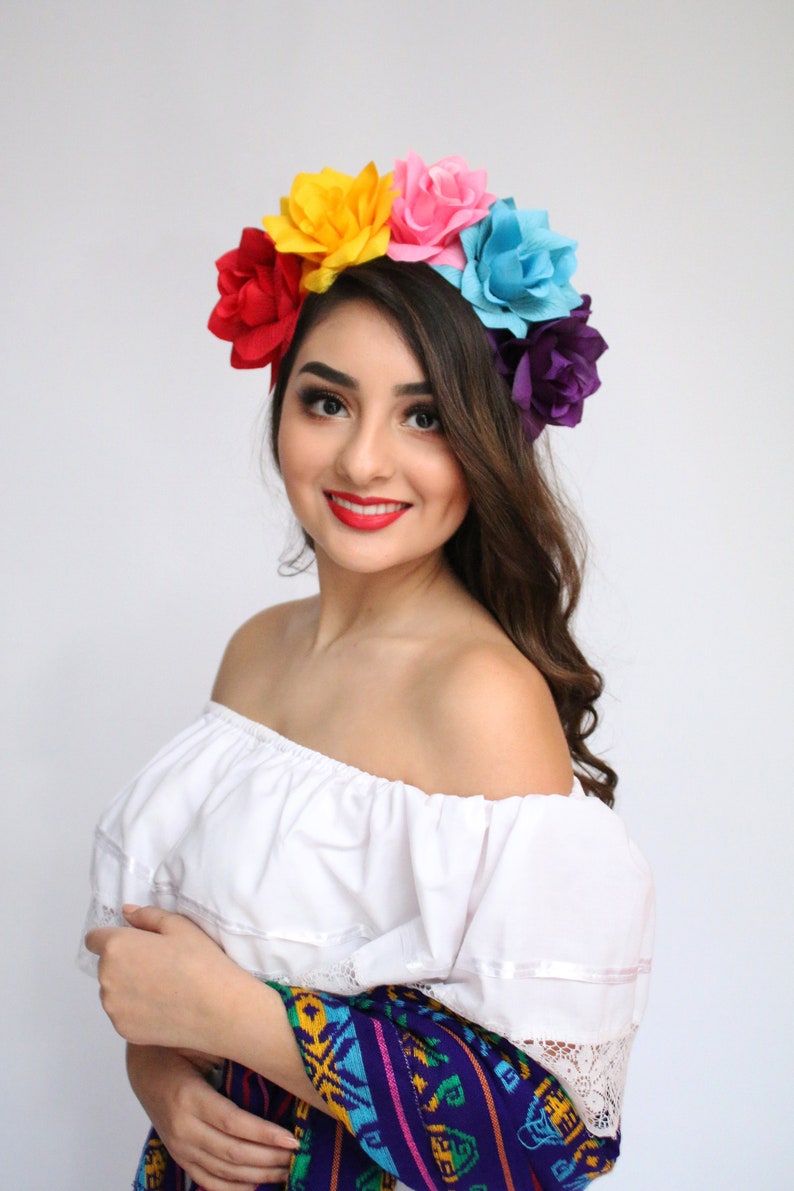 Colorful Flower Crown Cinco de Mayo Costume Child Mexican Headpiece Girls Flower Birthday Party Frida Kahlo Sugar Skull Toddler Spanish image 3