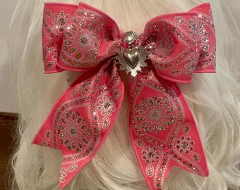 Pink Mariachi Mexican Hair-Clip Flaming Heart Milagros Charro Hair Fascinator Hair Piece Bride Moños-Clips Mexican Hair Accessories