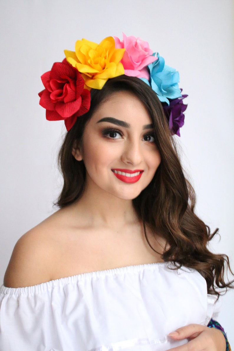 Colorful Flower Crown Cinco de Mayo Costume Child Mexican Headpiece Girls Flower Birthday Party Frida Kahlo Sugar Skull Toddler Spanish image 1