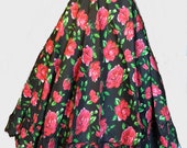 Mexican Black Skirt with Pink/Red Roses (Traditional Floral Shirt Women's Costume Boho Mexican Artist Folklorico Frida Kahlo Costume)