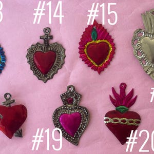 Mexican Ornament (Hand-Punched Tin Ornament Sacred Heart Milagro Colorful Mexican Folk Art Milagros Charm Christmas Ornament Set)