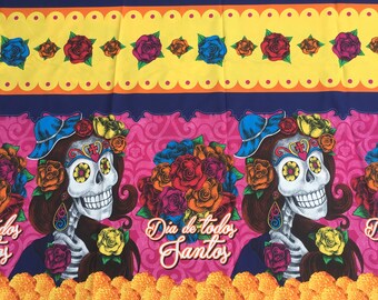 Mexican Fabric (Day of the Dead Fabric Día de los Muertos Holiday Fabric By the Yard Skulls Home Decor Sugar Skulls)