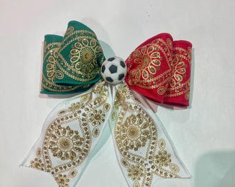 Soccer Ball Bow Mexican Colors Hair-Clip Charro Hair Fascinator Hair Piece  Moños-Clips Mexican Accessories Tri color Mexican Flag World Cup