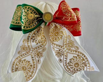 Mariachi Mexican Colors Hair-Clip Charro Hair Fascinator Hair Piece Bride Moños-Clips Mexican Hair Accessories Tri color Mexican Flag Clip