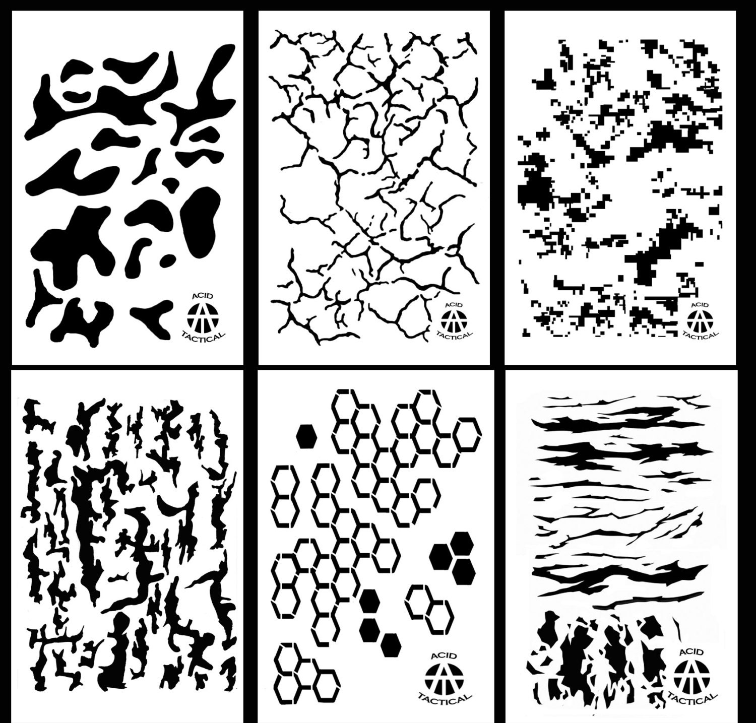 Acid Tactical® 6 Pack 9x14 Camo Spray Paint Wall Vinyl Stencils