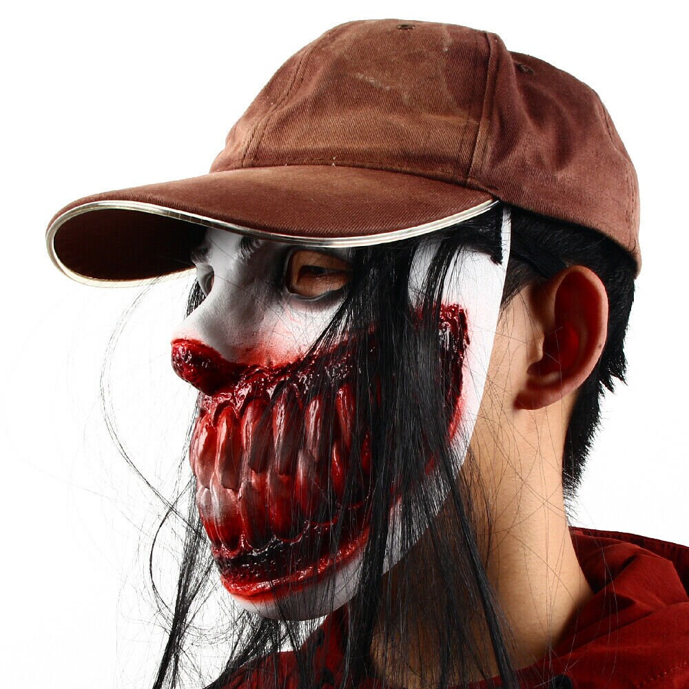 Scary Sadistic Killer Mask Gory Halloween Bloody Mask with Hair