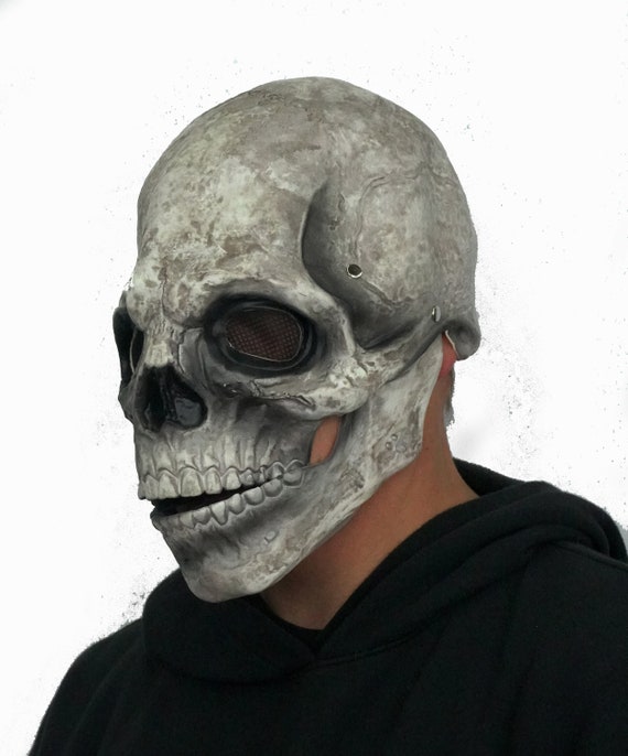 Men Halloween Horror Scary Mouth Can Move Latex Full Face Skeleton