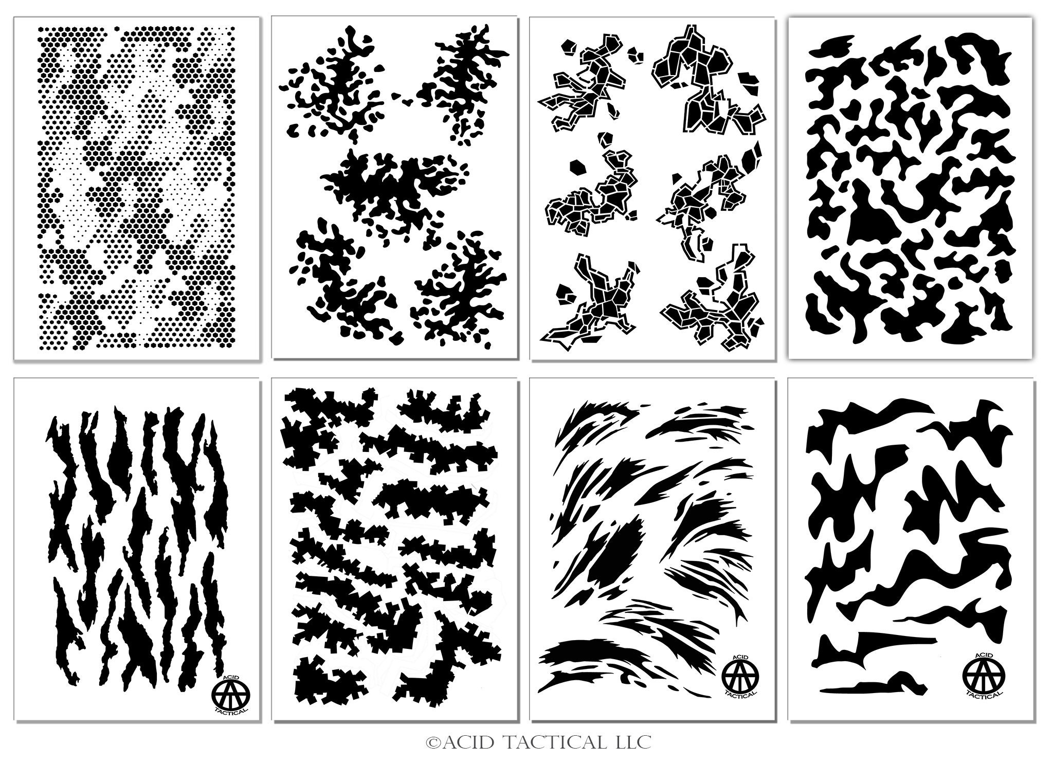 Acid Tactical 2 Designs Mylar Camo Stencils Camouflage Gun Paint Cerakote Small Multicam