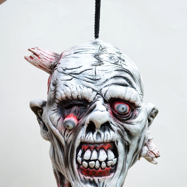 Scary Halloween Prop Full Life Size Haunted Hanging Bone Skull Zombie Corpse Severed Head