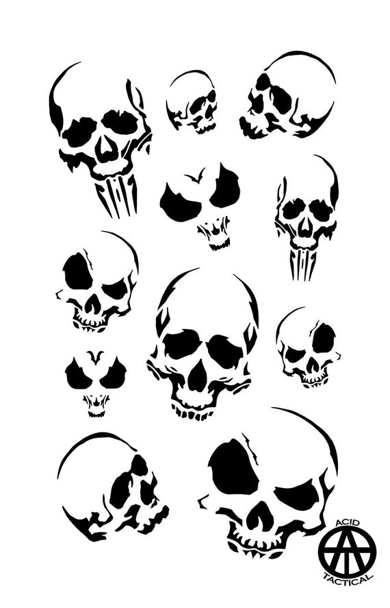 Skull Stencil - Stare and Profile Skulls Skeleton Airbrush Stencils &  Templates