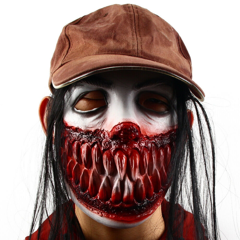 Scary Sadistic Killer Mask Gory Halloween Bloody Mask with Hair