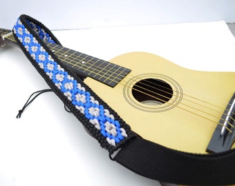 Paracord Guitar Strap 2" Wide Base Acoustic Electric Adjustable 49-62" BLUE / GRAY