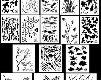 Acid Tactical® 16 Pack - 9x14" Camouflage Vinyl Airbrush Spray Paint Wall Stencils - Multicam, Digital, Hex, Tiger Stripe, Wheat,TACS & More