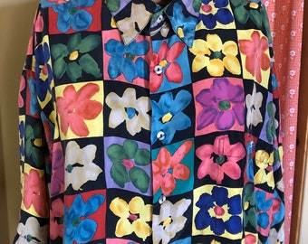 Domino Novelty Print Incredible Pop Art Vintage 60s 70s Black Red White Button Down Fitted Shirt Top