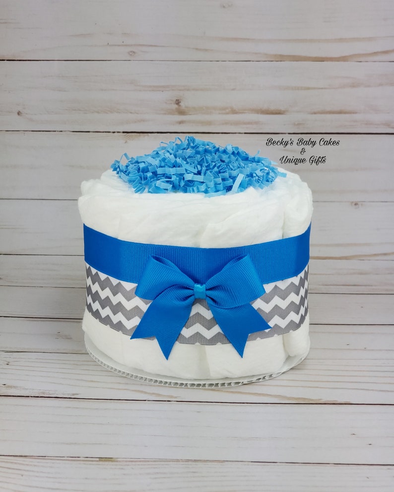 Diaper Cake Baby Boy Shower Centerpiece Baby Shower Decoration Blue and Gray Diaper Cake Baby Shower Diaper Cake Diaper Centerpiece