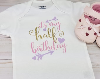 Half Birthday Girl, Half Birthday Outfit, It's My Half Birthday Girl, Smash Cake, 6 Month Birthday Outfit, Pink and Gold, Half Birthday Girl