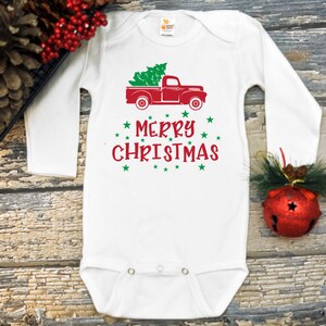Christmas Red Truck Onesies®, Christmas Shirt for Boys, Christmas Boy Bodysuit, Christmas Onesie, Vintage Red Truck Shirt, Holiday Baby
