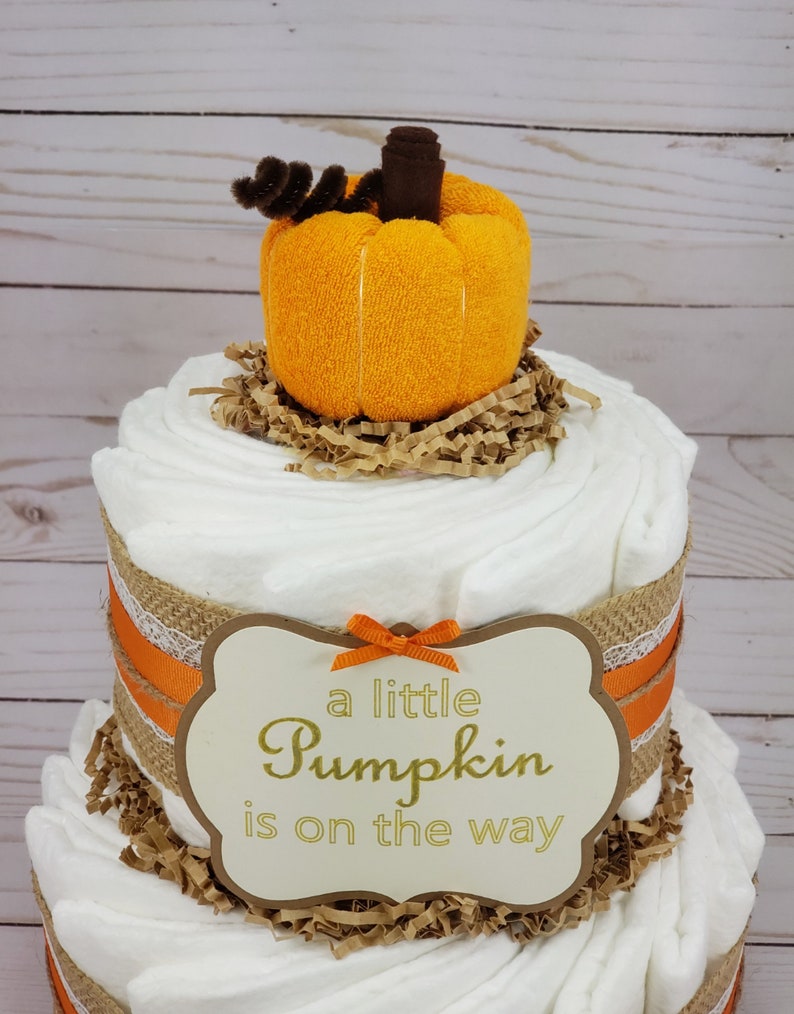 Harvest Baby Shower 2 Tier Pumkin Diaper Cake Fall Baby Shower Decoration Fall Baby Shower Gift Autumn Baby Little Pumpkin Baby Shower