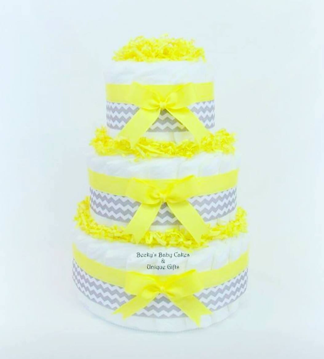 Yellow and Gray Diaper Cake Diaper Cake Baby Shower Etsy