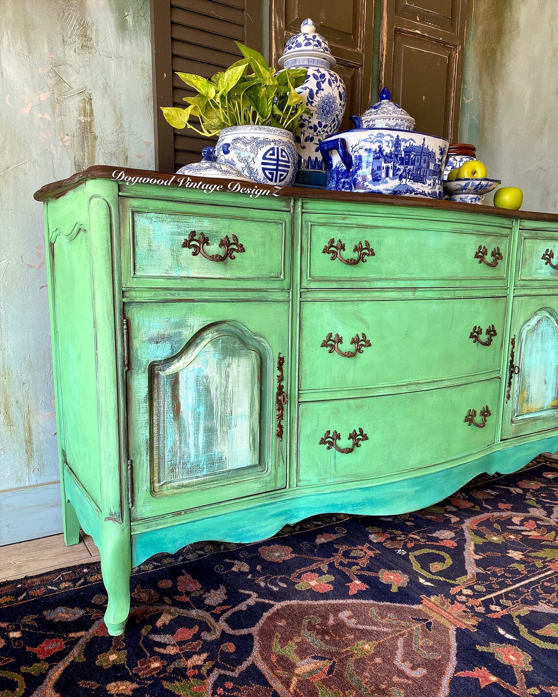 Buffet French Provincial Scandinavian Style Farmhouse Chic Vintage Green Etsy
