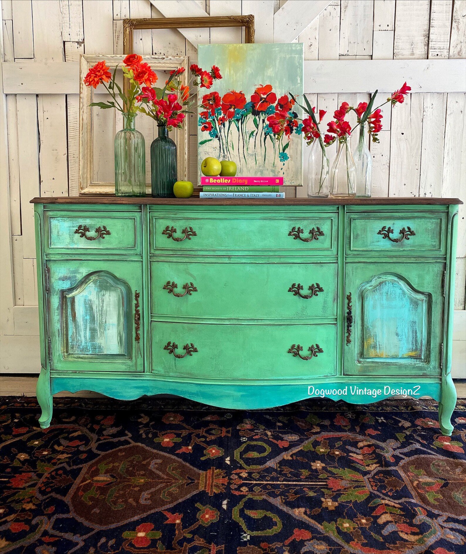 Buffet French Provincial Scandinavian Style Farmhouse Chic Vintage Green Etsy
