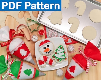 PDF Pattern for Christmas/Holiday Sugar Cookie Decorating Set - Christmas Tree, Snowman, Candy Cane, Dough, and Piping Bag - Sewing Project