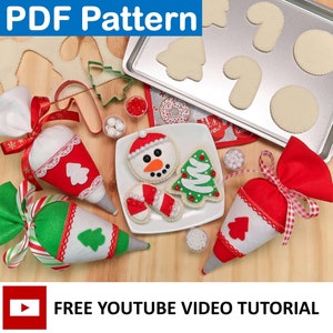 PDF Pattern for Christmas/Holiday Sugar Cookie Decorating Set - Christmas Tree, Snowman, Candy Cane, Dough, and Piping Bag - Sewing Project