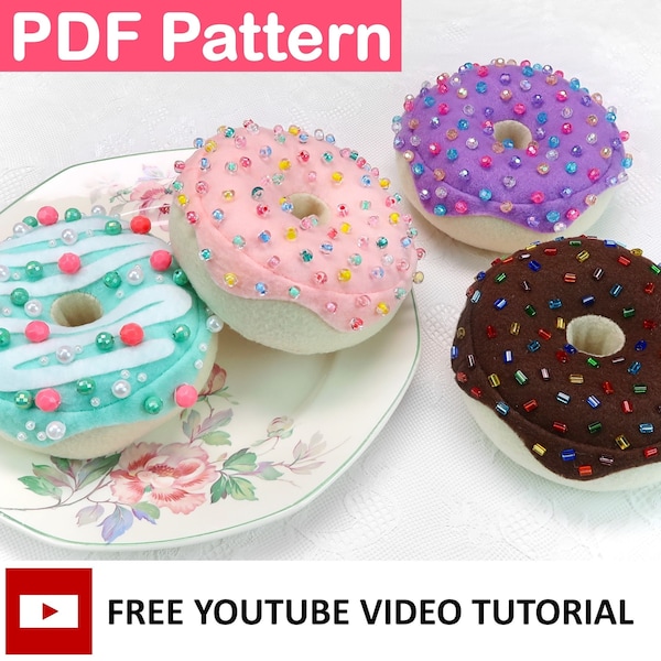 PDF Pattern for Donut Plushie – Doughnut Plushie – Felt Food Crafts – Dessert Felt Plushie – Sewing Projects and Tutorial