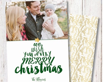 Family Photo Christmas Card, Gold Christmas Cards, Merry Christmas Card Printable, Gold Metallic Cards, Cute Holiday Photo Cards