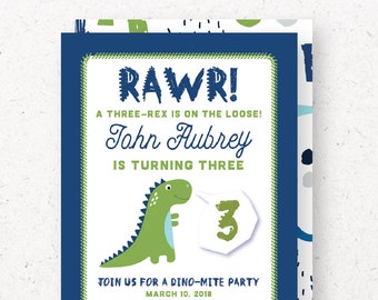 Dinosaur Birthday Invitation, Dinosaur Party, Dino Invitations, Boy Birthday, Dinosaur Theme, Printable, Custom Birthday Invites, Three-Rex