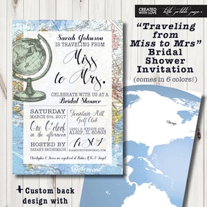 Invitación a la despedida de soltera temática de viaje, Around the World Bridal Shower, Miss to Mrs. Bridal Shower, Invitación de mapa, World Bridal Shower