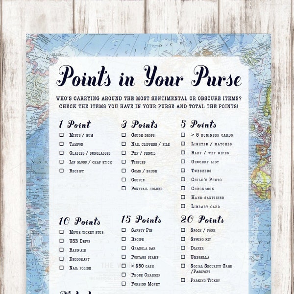 Points in Your Purse Baby Shower Game Printable, Welcome to the World Shower, Unique Baby Shower Games, Fun Shower Games, Travel Shower, Map