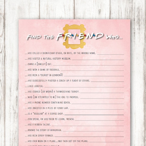 FRIENDS Find the Friend Who, Shower Game, Bridal Shower, Baby Shower, Shower Games, Friends TV Show, FRIENDS Theme, Friends Game, Printable