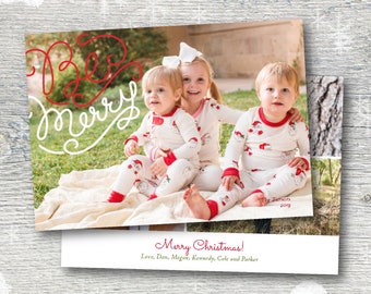 Be Merry Christmas Cards, Christmas Photo Cards, Family Photo Cards, Holiday Photo Cards, Red and gold Christmas Card, Template, Printable