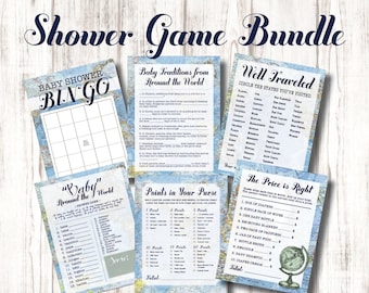 Welcome to the World Baby Shower Games, Shower Games Bundle, Baby Around the World, Traditions Game, Shower Bingo, Printables, Travel