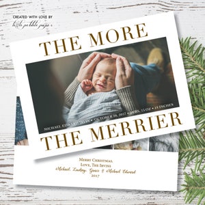 Newborn Christmas Card, Christmas Baby Announcement, The More the Merrier, Photo Christmas Cards, Newborn Photo Card, Baby Photos