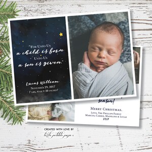 Pasgeboren kerstkaart, kerst geboortekaartje, voor ons wordt een kind geboren, foto kerstkaarten, pasgeboren fotokaart, baby foto's