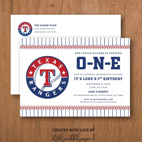 Texas Rangers Birthday Invitation, Rangers Baseball Team, Texas Rangers Invite, Baseball Birthday Invitation, MLB, First Birthday, Printable