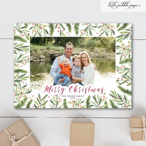 Foto Kerstkaart, Familie Foto kaart, Vakantie Foto Kaart, Vrolijke Kerstkaart, Hulst Kerstkaarten, Groen,