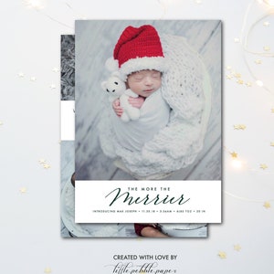 Familiefoto kerstkaart, pasgeboren, geboortekaartje, meer de vrolijker, vrolijk kerstfeest, vakantiekaart, fotokaart, pasgeboren kaart, baby