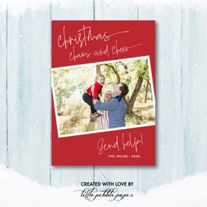 Tarjeta navideña divertida, tarjeta navideña de caos y alegría, tarjeta navideña divertida, tarjeta con foto personalizada, tarjeta con foto familiar, Navidad familiar loca, alegría