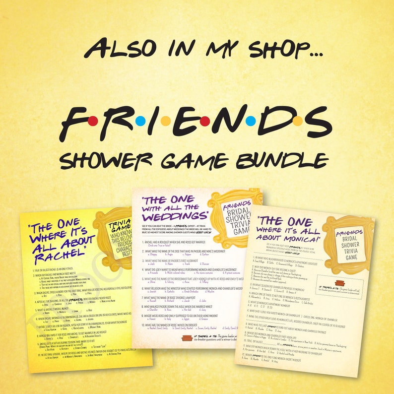 FRIENDS TV Show Trivia Bridal Shower Game FRIENDS Trivia Quiz Etsy Friends tv show trivia bridal shower game friends trivia quiz etsy
